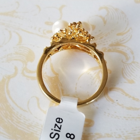 Vintage 18k Gold Dipped Faux Pearl Cocktail Ring SZ 8 - Picture 8 of 12